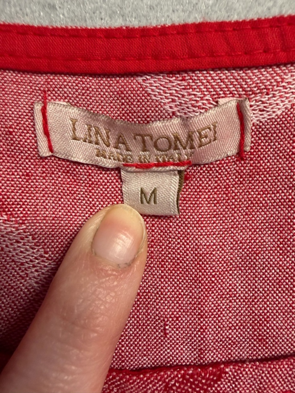Lina Tomei Linen Blend Red Polka Dot Shift Dress Medium Made in Italy - Picture 3 of 5